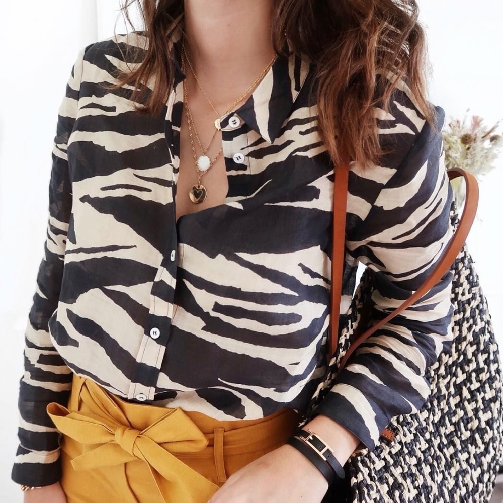 Sezane Pierro blouse back cream animal print size 36